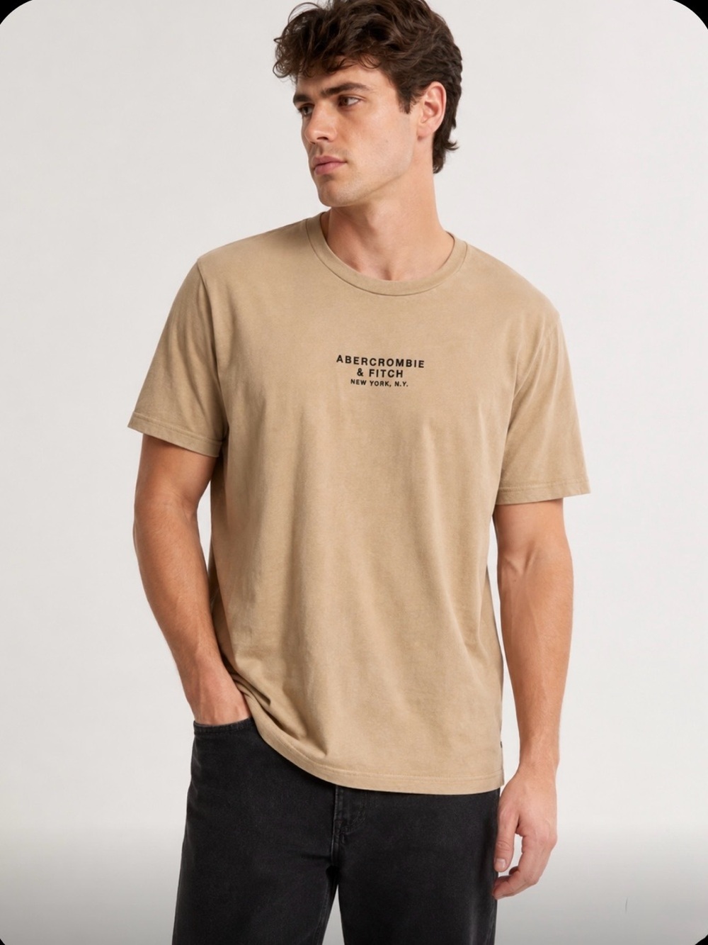 Abercrombie & Fitch Men's Tan Logo Crewneck Tee men’s large